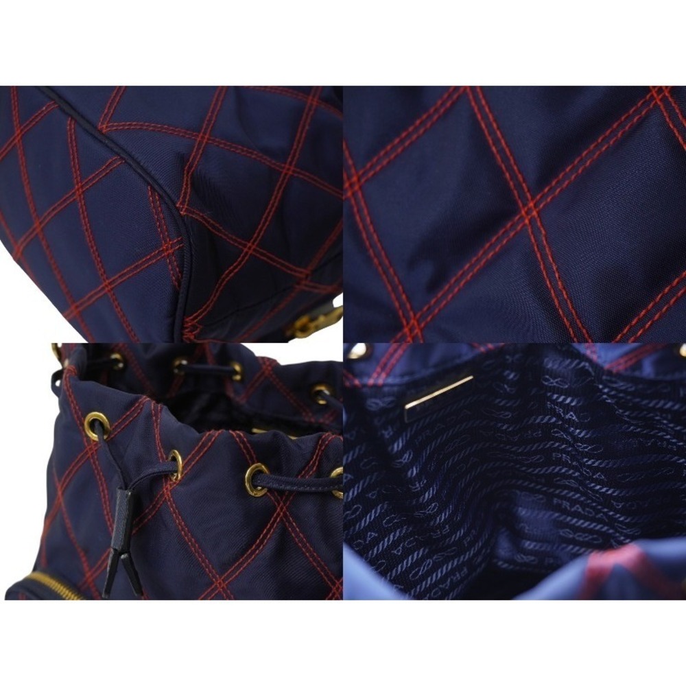 PRADA handbag triangle logo Navy Blue red color stitching drawstring closure - Picture 9 of 10